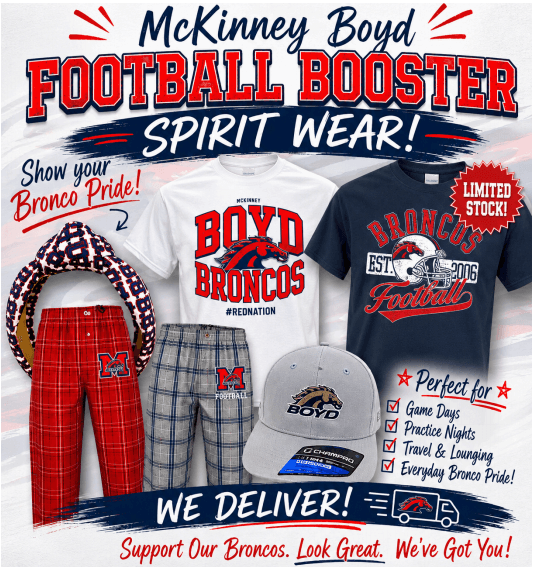 McKinney Boyd Football Booster Spirit Wear promotional flyer